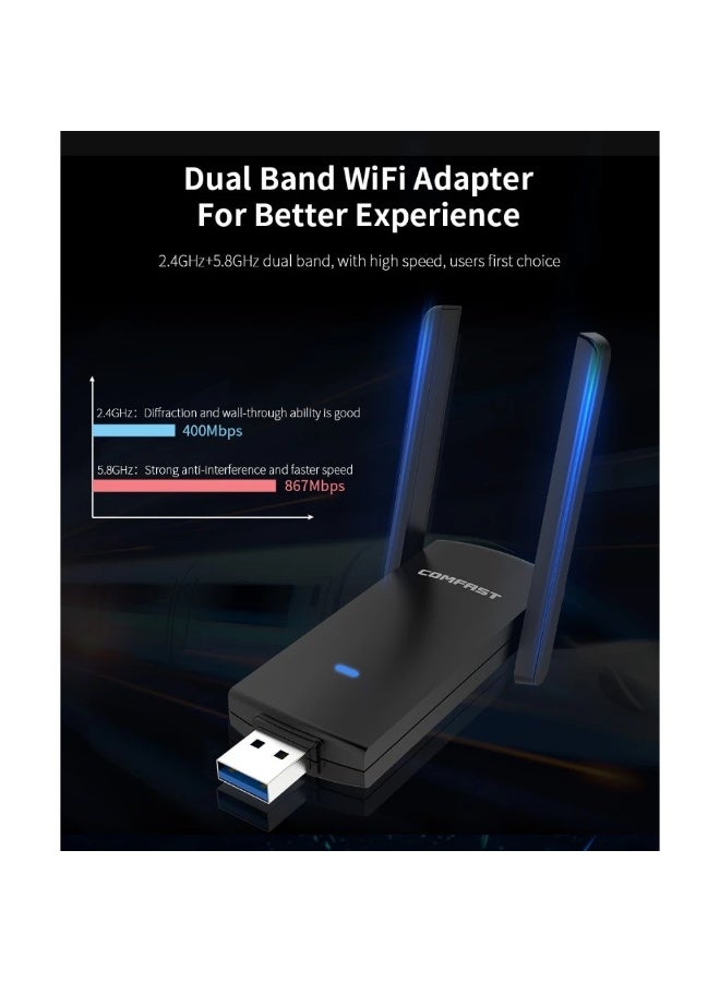 COMFAST CF-924AC 1300mbps WiFi Dual-Band Wireless Adapter USB3.0 2*2dBi External Antenna WiFi Receiver 5G Network - Image 4